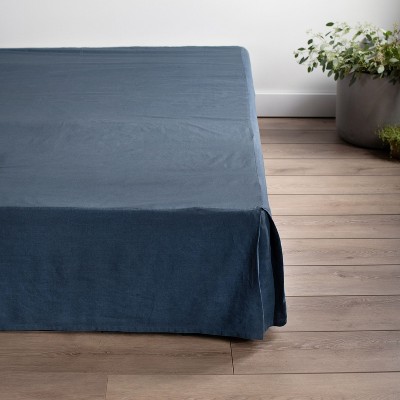 Twin Dark Blue French Linen and Cotton Bedskirt