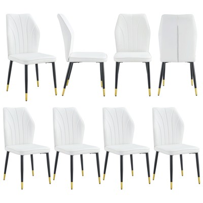 FONTOI 8PCS Dining Chairs with Patterned Backrest and Black Metal Legs for Dining Room, White, 18"*36.6"*17.5"