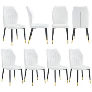 FONTOI 8PCS Dining Chairs with Patterned Backrest and Black Metal Legs for Dining Room, White, 18"*36.6"*17.5" - 1 of 4
