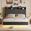Upholstered PU Leather Floating Bed Frame with LED Lights and Charging Station, 50" Tall Headboard with Storage, Stable Structure. - 3 of 4