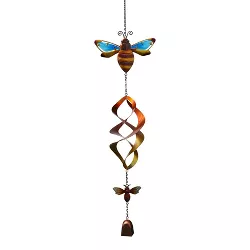 Lakeside Hanging Honey Bee Wind Spinner with Bell Chime - Garden Décor Accent