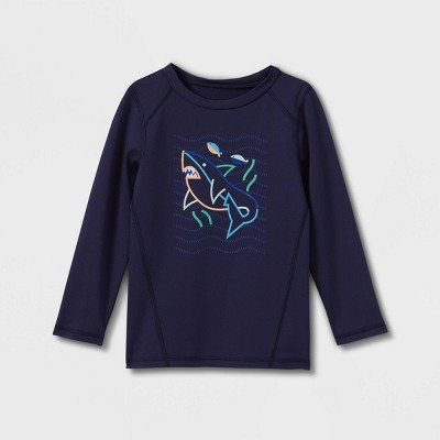 Toddler Boys' Shark Print Long Sleeve Rash Guard Swim Shirt - Cat & Jack™ Navy