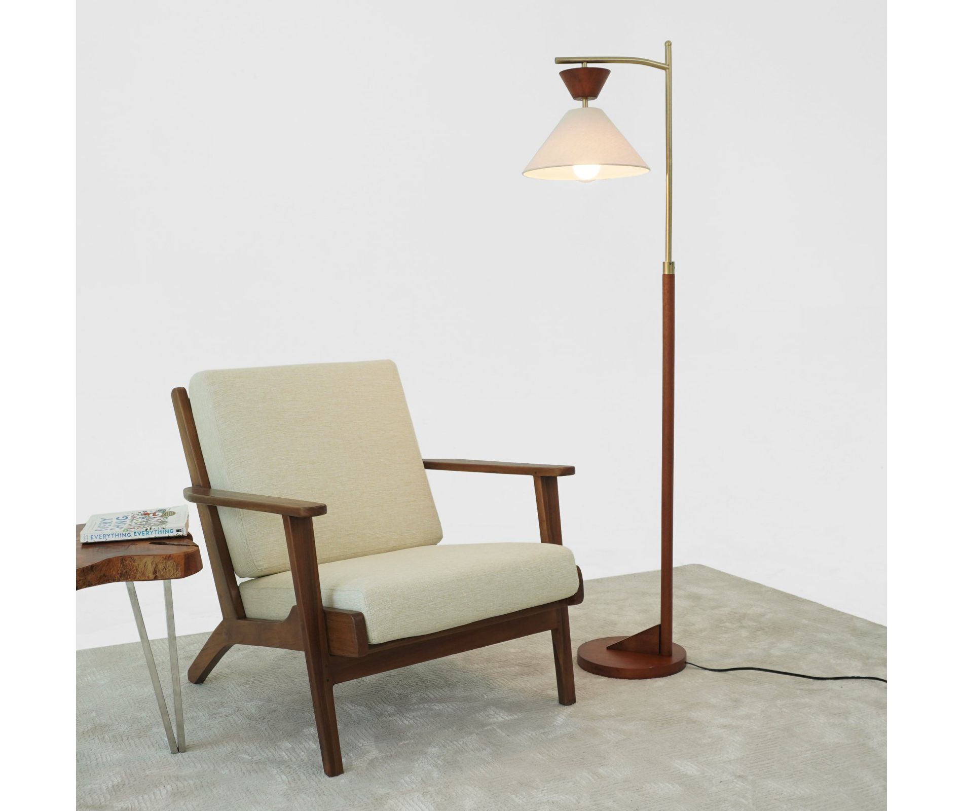 Contemporary Cone-Shade Floor Lamp 110 V Foot-Switch Standing Light Brown Finish Living Room Bedroom Office Reading Corner, Brown