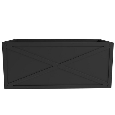 LeisureMod Black Rectangular Fiberstone Planter with Drainage Holes