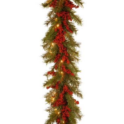 National Tree Company Artificial Christmas Garland, Green, Valley Pine, Decorated With Berry Clusters, Christmas Collection, 9ft