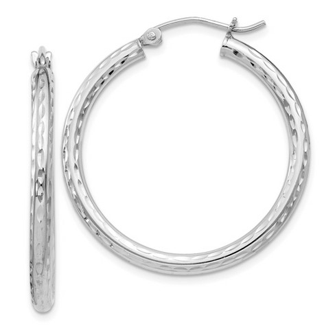 Black Bow Jewelry 2.25mm Diamond Cut, Polished Sterling Silver Hoops - 30mm (1 1/8 Inch) - image 1 of 4