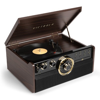 Victrola Empire 7-in-1 Bluetooth Record Player with 3-Speed Turntable, CD, Cassette Player and Radio (Espresso)