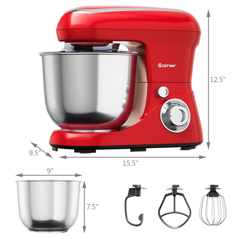 Costway 5.3 Qt Stand Mixer Kitchen Food Mixer 6 Speed w/ Dough Hook Beater Red\Black\ Pink, 3 of 11