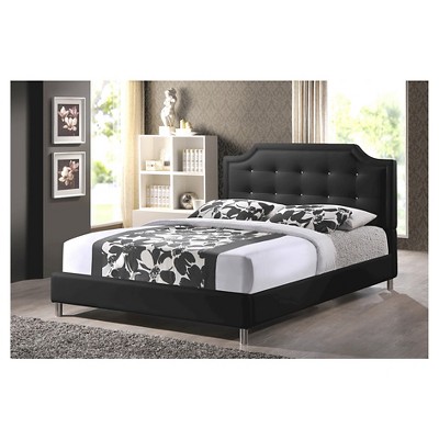 Queen Black Faux Leather Tufted Upholstered Bed with Nailhead Trim