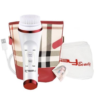 LINSAY UltraSonic Facial & Body Cleansing Brush with Temperature control for deepest pores cleaning SPA Bundle with USB Cable, Headband & Bag.