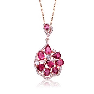 Guili Rose Gold Plated Red Cubic Zirconia Solitaire Pendant Necklace Featuring a Radiant Brilliant Cut for Timeless Beauty and Charm - 1 of 3