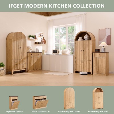 Tilt-Out Trash Cabinet, Hidden Trash Can with 20 Gallon Storage, Wooden Hidden Garbage Can Cabinet with 2 Drawers for Kitchen & Living Room