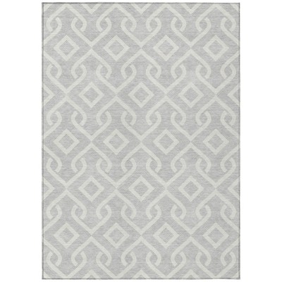 Silver And Ivory Geometric Washable Indoor Outdoor Area Rug