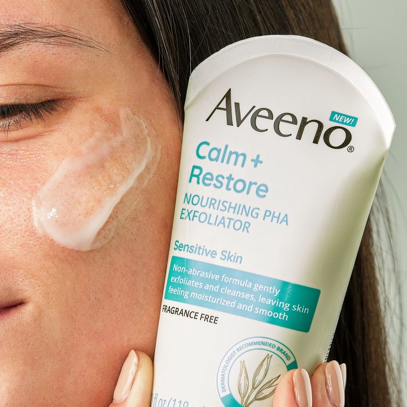Aveeno Calm + Restore Nourishing PHA Facial Exfoliator Cleanser for Sensitive Skin - Fragrance Free - 4 fl oz, 3 of 10