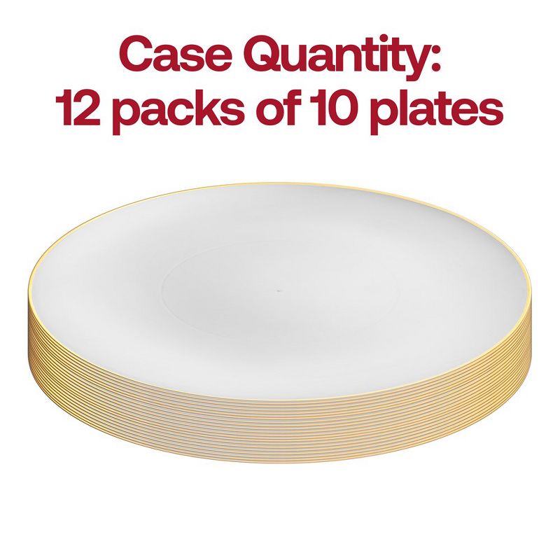 Smarty Had A Party 10.25" White with Gold Rim Organic Round Disposable Plastic Dinner Plates (120 Plates), 3 of 7