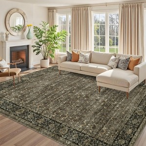 Vintage  Area Rug for Living Room Bedroom Non-Slip Low Pile Machine Washable Rug - 1 of 4