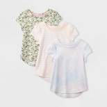 Toddler Girls' 3pk Floral Tie-Dye Favorite Short Sleeve T-Shirt - Cat & Jack™ Sage Green