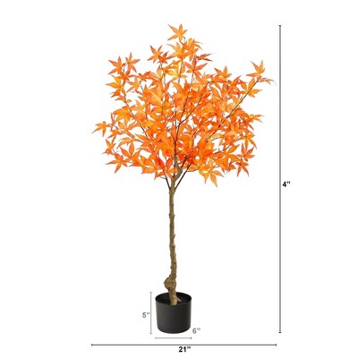 4-ft Autumn Maple Faux Tree in Black Planter