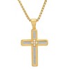 Steeltime 24" Men's two tone stainless steel sand dusted cross pendant with  simulated diamonds. Color Options: Silver, Gold - 2 of 4