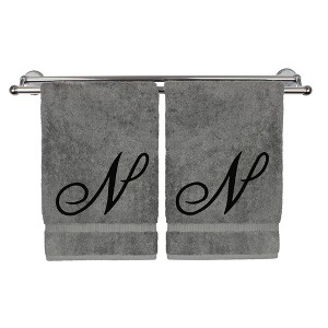 BC BARE COTTON Monogrammed Hand Towel, 100% Turkish Cotton - Set of 2 - Gray - Black Script - 1 of 1