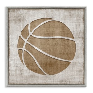 Stupell Industries Rustic Basketball Silhouette Shape Sports Team Ball, 12" x 12" - 1 of 4