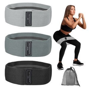 Unique Bargains Elastic Non-Slip Exercise Loops with Bag and Instruction Booty Resistance Bands 3 Pcs - 1 of 3