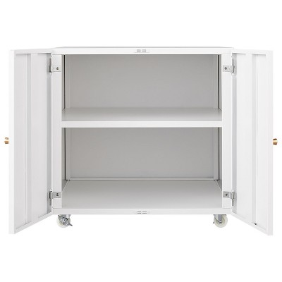 White Mobile Steel Printer Stand with Storage Cabinet