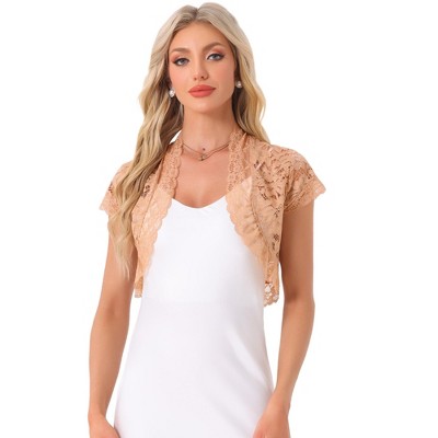 INSPIRE CHIC Women's Elegant Short Sleeve Sheer Floral Lace Shrug
