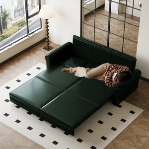 KWPZQEB 93.7" Convertible Sleeper Sofa Bed, 3-in-1 Pull Out Couch Bed with Nailhead Trim & Rolled Arm, Faux Leather Pull Out Sofa Bed for Living Room - 1 of 4