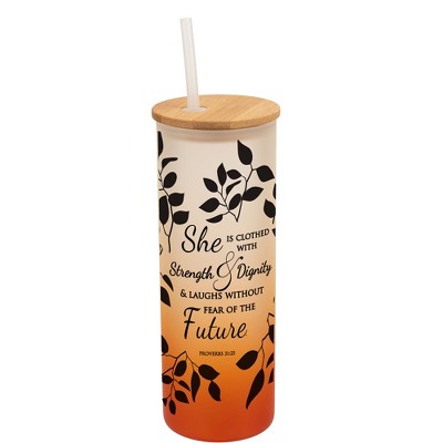 Elanze Designs Clothed Strength & Dignity Proverbs 32 Wrap-Around Design 25 Ounce Frosted Gradient Glass On-The-Go Coffee Travel Skinny Tumbler Mug
