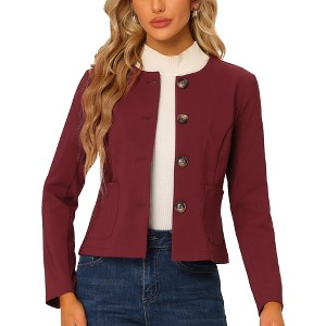 INSPIRE CHIC Women's Casual Fall Round Neck Button Front Elegant Work Blazer - 1 of 4
