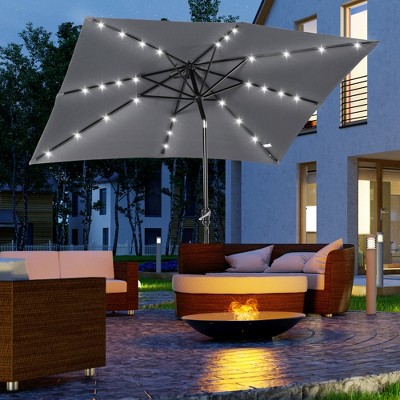 Dark Gray Solar LED Lighted Patio Umbrella with Crank and Tilt