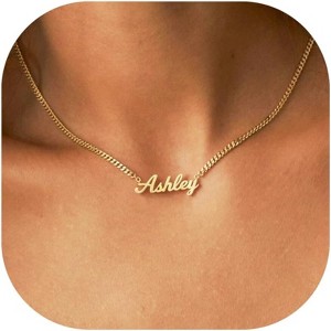 Custom Name Necklace 18K Gold Plated Personalized Bridesmaid Birthday Gift Thick Curb Chain - 1 of 4