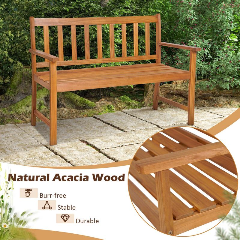 Costway  2-Person Slatted Bench Patio Acacia Wood Loveseat 800 Lbs Outdoor Natural, 5 of 9