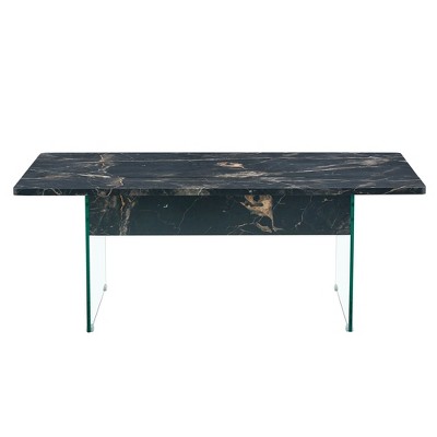 Lirago Multifunctional Lift Top Coffee Table-Black Marble Pattern with Tempered Glass Legs, Modern Design for Living Room & Office