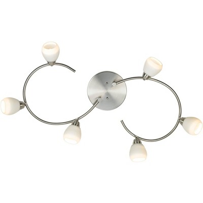 Brushed Nickel 6-Light LED Ceiling Track Fixture with White Glass Shades