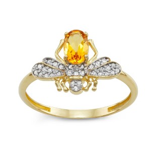 Designs By Gioelli 10K Yellow Gold .11 cttw Diamond Citrine Bee Ring - 1 of 3
