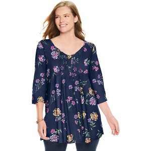 Woman Within Women's Plus Size V-Neck Pintucked Tunic - 1 of 4