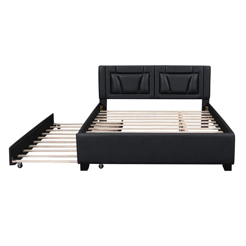 Queen Size Upholstered Platform Bed with Headboard and Twin Size Trundle 4A - ModernLuxe, 5 of 10