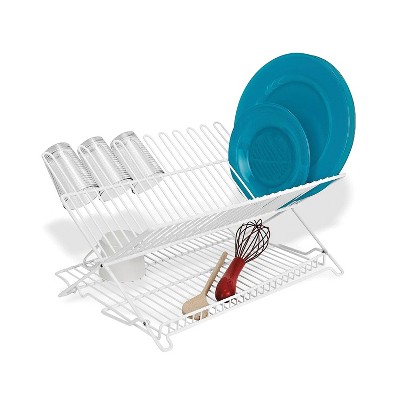 J&v Textiles Foldable Dish Drying Rack With Drainboard, Stainless Steel 2  Tier Dish Drainer Rack (gray) : Target