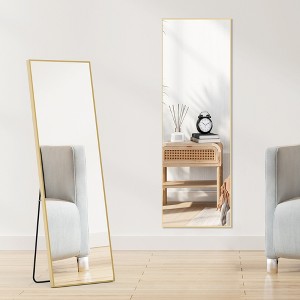MAYEERTY 59" Rectangular Floor Mirror Aluminum Alloy Full Length Mirror with Stand,Gold - 1 of 4