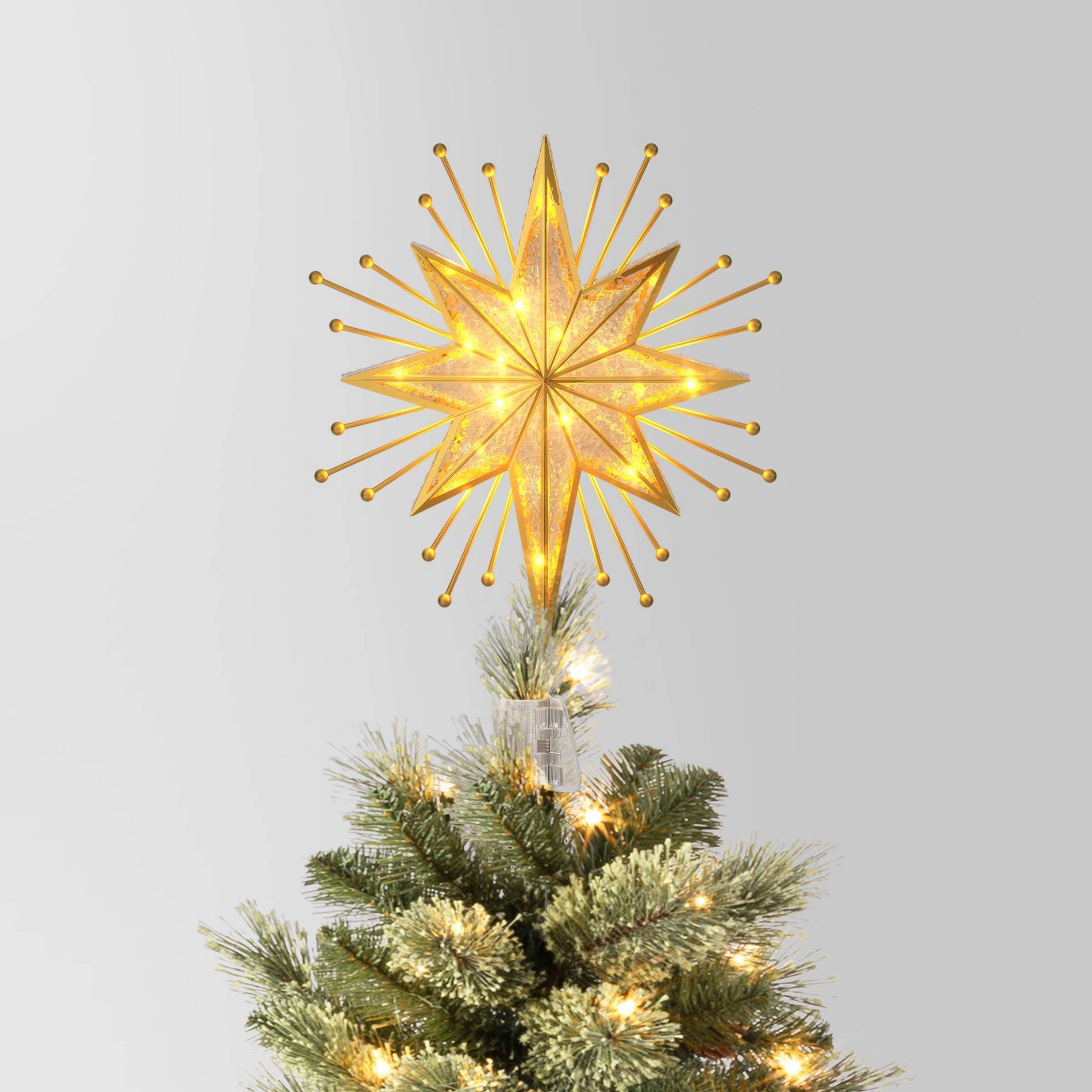 14.5" Lit-Led Gold Starburst Painted Gold Beads Warm White Lights Christmas Tree Topper - Wondershop™