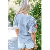 Amaryllis Women’s Embroidered Floral Sleeve Boho Peasant Top Relaxed Fit Tassel Tie V-Neck Lightweight Casual Blouse - 4 of 4