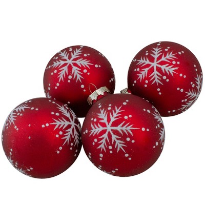 Northlight Set of 4 Matte Red Glass Ball Christmas Ornaments 3.25-Inch (80mm)