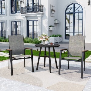 Captiva Designs 3pc Outdoor Patio Dining Steel Table & Gray Wood-look Arm Textilene Sling Chairs - 1 of 4