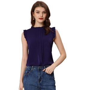 INSPIRE CHIC Women's Ruffled Curved Hem Business Office Vintage Sleeveless Blouse - 1 of 4