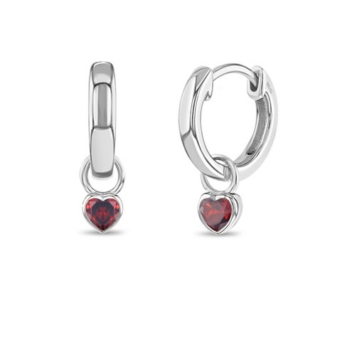 Girl s Cz Birthstone Heart Screw Back Sterling Silver Earrings In Season Jewelry Target