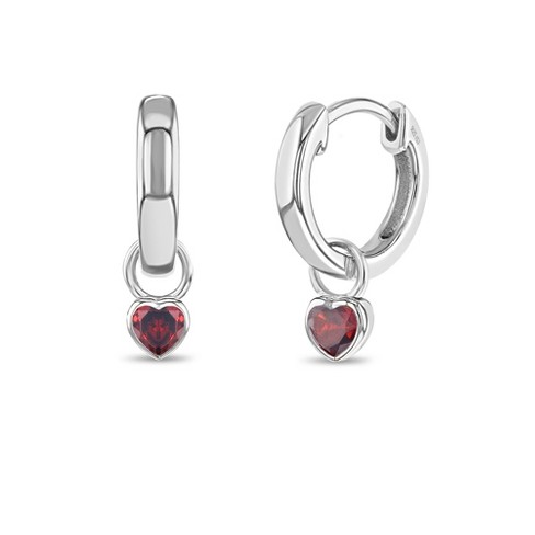 Sterling Silver Glitter Enamel Heart Baby Children Screw Back Earrings, Red