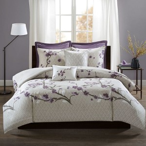 7 Pcs Elegant Lovely Floral Print Cotton Duvet Set, All Season Home Textile fits Lux Bedroom Decor - 1 of 4