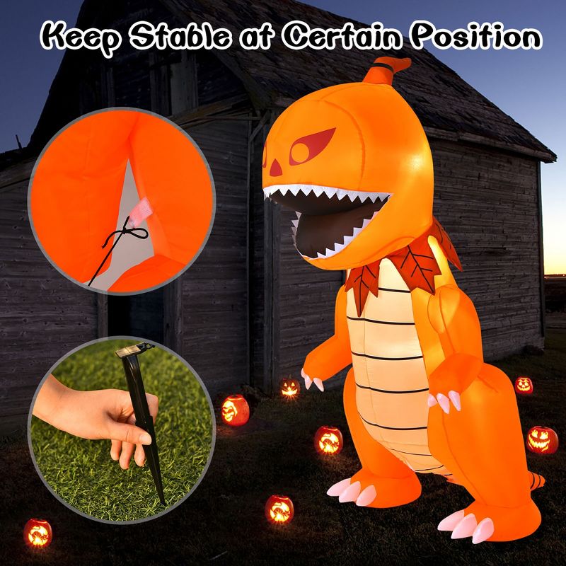 Costway 8FT Halloween Inflatable Pumpkin Head Dinosaur Blow Up with LED Lights, 4 of 11